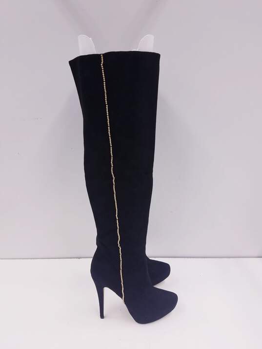 BEBE Rihanna Black Faux Suede Tall Over The Knee Heel Boots Size 9 M image number 2