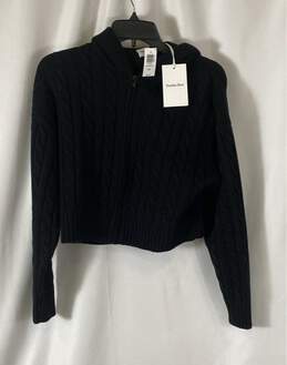 NWT Sunday Best Womens Black Crop Cable-Knit Hooded Full Zip Sweater Size 2XS