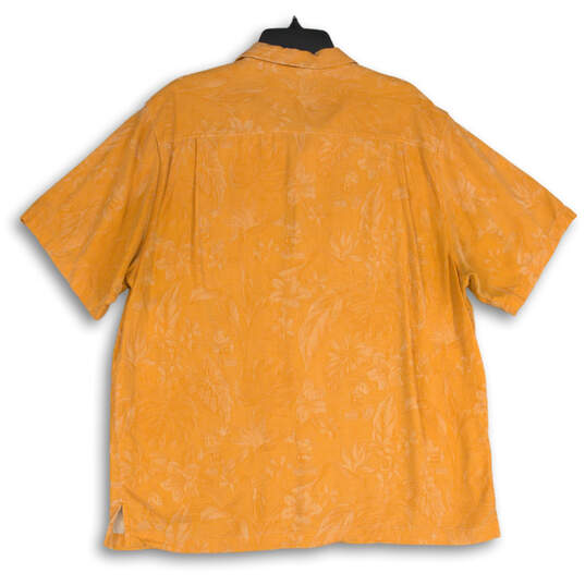 Mens Orange Floral Spread Collar Short Sleeve Button-Up Shirt Size XL image number 2