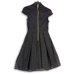 Womens Black Striped Spread Collar Back Zip Fit & Flare Dress Size 0 alternative image