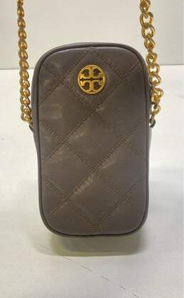 Tory Burch Leather Quilted Phone Crossbody Taupe
