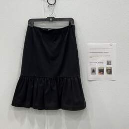 Prada Womens Black Flat Front Side Zip Knee Length Flare Skirt Size 42 w/ COA