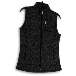 Womens Black Sleeveless Mock Neck Pockets Full-Zip Vests Size Small