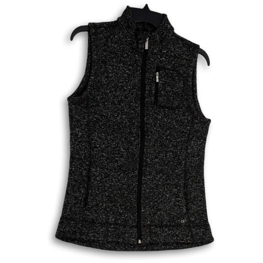 Womens Black Sleeveless Mock Neck Pockets Full-Zip Vests Size Small image number 1