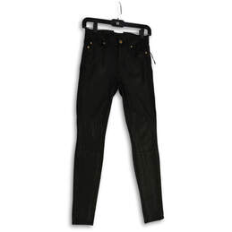 Womens Black Leather Shiny 5-Pocket Design Skinny Leg Ankle Pants Size 25