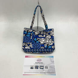 Authentic Womens Blue Floral Inner Pockets Double Handle Shoulder Bag