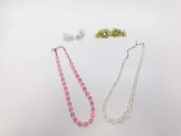 Vintage Pink Green Yellow Clear Icy Aurora Borealis Clip-On Earrings & Necklaces 85.5g