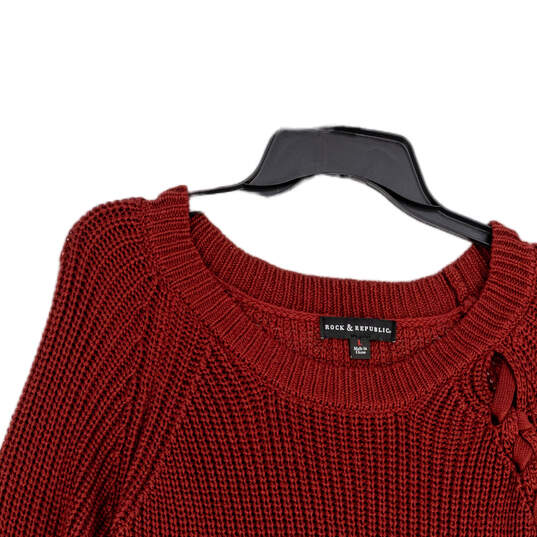 Womens Red Knitted Side Lace Up Round Neck Pullover Sweater Size Large image number 1