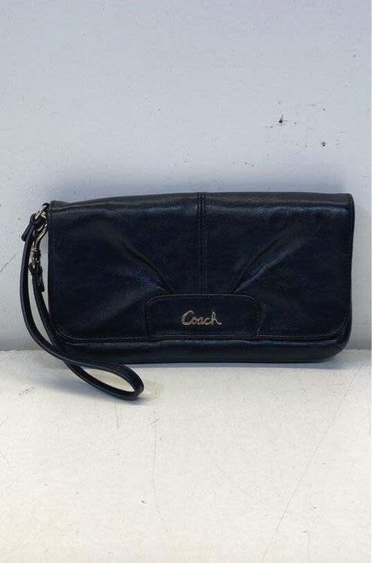 COACH Ashley Black Leather Flap Wristlet Wallet Clutch image number 1
