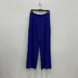 Womens Blue Knitted Pleated Front Pull-On Straight Leg Ankle Pants Size 10