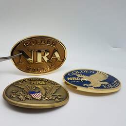 NRA Riffle Association Gold Eagle Two Tone Dimensional Belt Buckle Bundle 3pcs 11.79oz