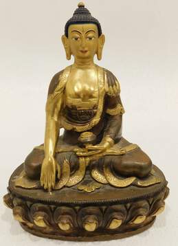 Indian Brass Gold Gilt Shakyamuni Medicine Buddha Statue 8 inch