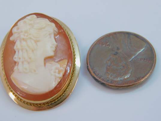 Vintage 14K Yellow Gold Carved Shell Cameo Pendant Brooch 4.7g image number 3