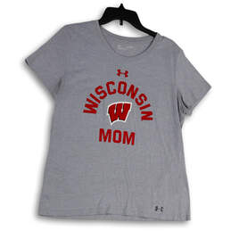 Womens Gray Red Wisconsin Mom Graphic Print Short Sleeve T-Shirt Size XL