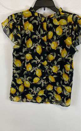 NWT White House Black Market Black Yellow Lemon Print Tie Neck Blouse Top Sz XXS alternative image