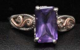 Sterling Silver 14K Yellow Gold & Diamond Accent Amethyst Ring Size 5.5 - 2.8g alternative image