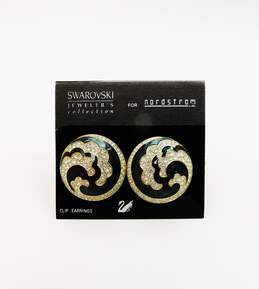 Vintage Swarovski Crystal Green Enamel Gold Tone Clip Earrings 54.2g