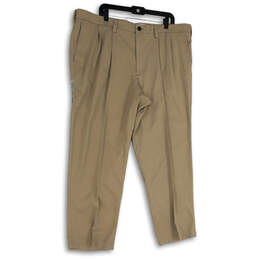 NWT Mens Beige Classic Fit Stretch Pleated Front Chino Pants Size 44X30