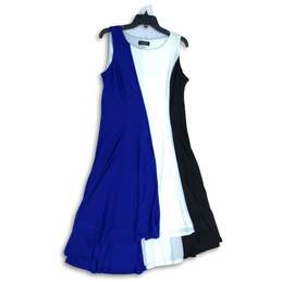 Nine West Womens White Blue Round Neck Sleeveless A-Line Dress Size 12