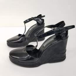 Prada Black Leather T-Strap Closed Toe Wedge Heels Women's Size 6 alternative image