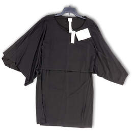 NWT Womens Black Round Neck Stretch Convertible Cape Shift Dress Size 3