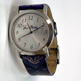 Designer Vera Bradley Blue Silver-Tone Adjsutable Strap Analog Wristwatch
