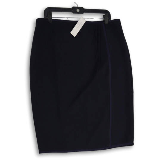 NWT Blue Pleated Back Zip Knee Length Straight And Pencil Skirt Size 14 image number 1