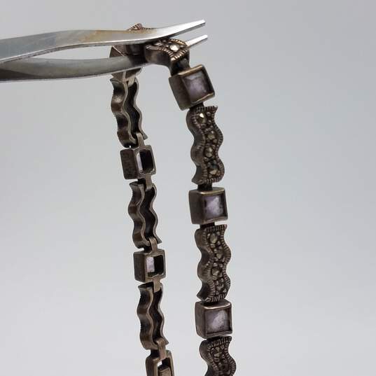 Sterling Silver Amethyst Marcasite Link 8 Inch Bracelet 16.8g image number 9