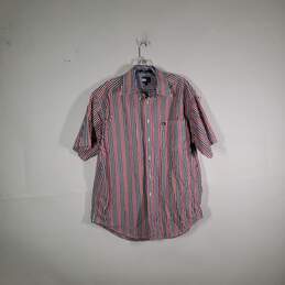 Mens Striped Short Sleeve Collared Button-Up Shirt Size Medium