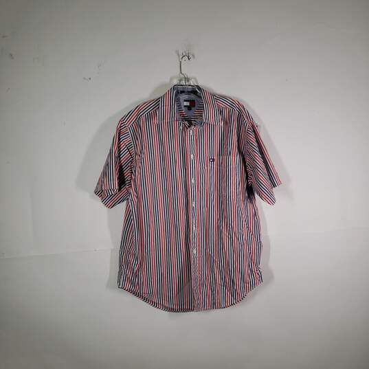 Mens Striped Short Sleeve Collared Button-Up Shirt Size Medium image number 1