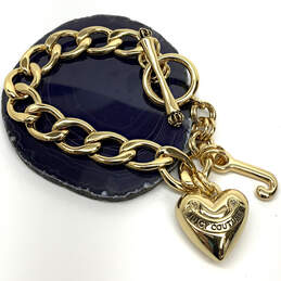 2000s Juicy Couture Gold Chain Bracelet with Rhinestone Heart & Horseshoe, Dangling Charm