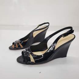 Kate Spade Black Patent Leather Open Toe Wedge Heel Sandals Women's Size 9B