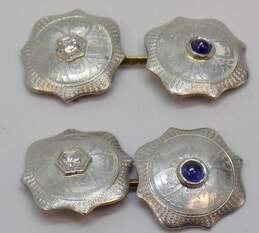 Vintage 14k White Gold Diamond Accent & Blue Spinel Cufflinks 4.6g