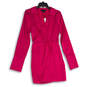 NWT Womens Hot Pink Satin Collared Cuff Detail Long Sleeve Wrap Dress Sz 2 image number 1