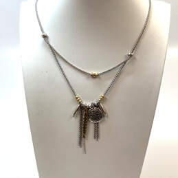 Designer Lucky Brand Two-Tone Lobster Clasp Fringe Layered Pendant Necklace