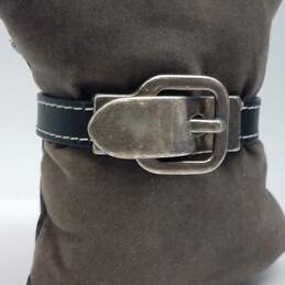 Sterling Silver Black Leather Strap Magnetic Belt Buckle 8 3/4 Inch Bracelet 25.4g alternative image