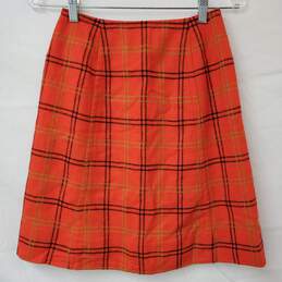 Vintage Young Pendleton Orange Plaid Wool Midi Skirt 11-12