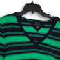 Womens Blue Green Striped V-Neck Long Sleeve Pullover Sweater Size L/G image number 3