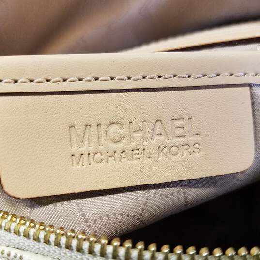 Buy the Michael Kors Beige Grayson Signature Print Canvas Medium Satchel Bag  Handbag