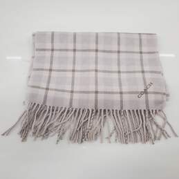 Coach Reversible Signature Plaid Double Face Chalk White Gray Wool Scarf