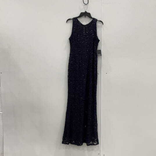 NWT Womens Blue Sleeveless Round Neck Shiny Bodycon Dress Size Medium image number 1
