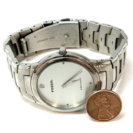 Designer Fossil Arkitekt FS-3005 Silver-Tone Round Dial Analog Wristwatch image number 2