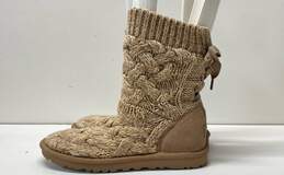 UGG Isla Wool Cable Knit Beige Ribbon Lace Winter Boots Women's Size 6