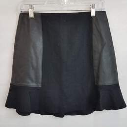 Madewell faux leather panel flounce black mini skirt 2
