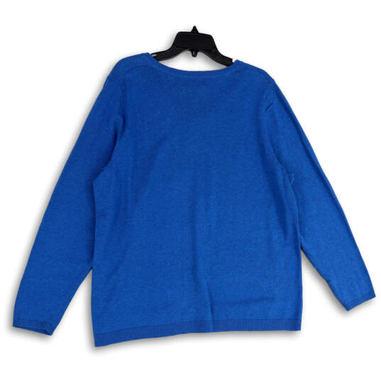 NWT Womens Blue Knitted V-Neck Long Sleeve Pullover Sweater Size 2X image number 2