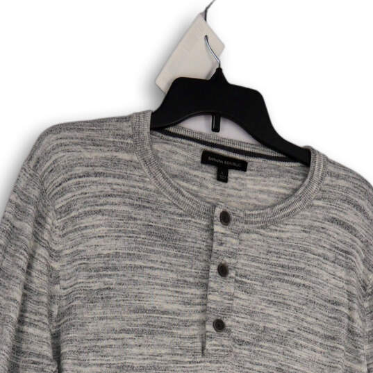 Mens Gray Heather Long Sleeve Henley Neck Pullover Sweater Size Large image number 3