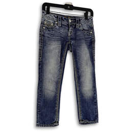 Womens Blue Denim Medium Wash Pockets Stretch Straight Leg Jeans Size 24