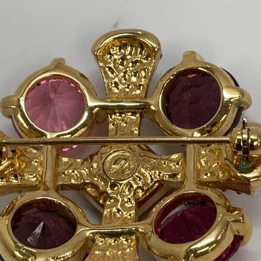 Designer Swarovski Gold-Tone Multicolor Faceted Crystal Brooch Pin image number 4