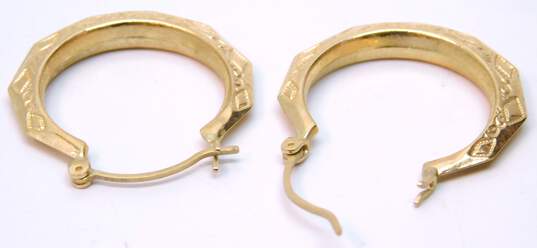 14k Yellow Gold Geometric Etched Hoop Earrings 2.8g image number 6
