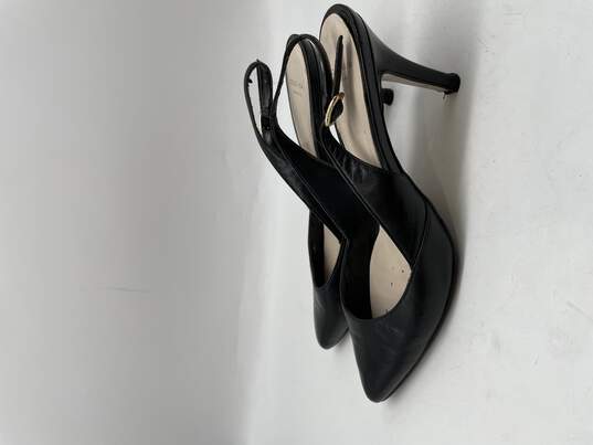 Womens Black Leather Pointed Toe Adjustable Slingback Pump Heels Size 7.5B image number 3